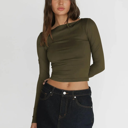 Long Sleeve T Shirt Women Autumn Winter Y2k Crop Top Casual Slim Fit Pullovers Solid O Neck T-shirts Streetwear Female Basic Tee